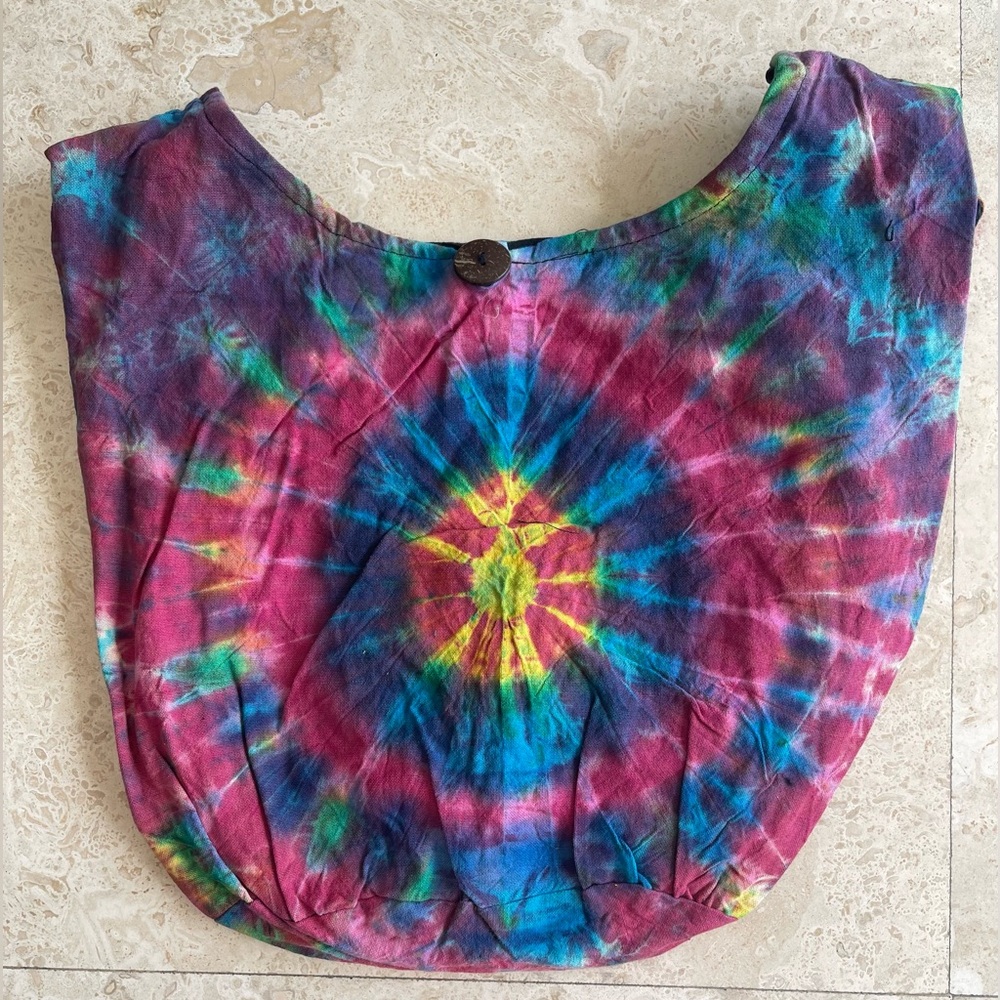 Boho Tie Dye Cotton Crossbody Hobo Bag In Pink AND Blue Brand New - Picture 4 of 13